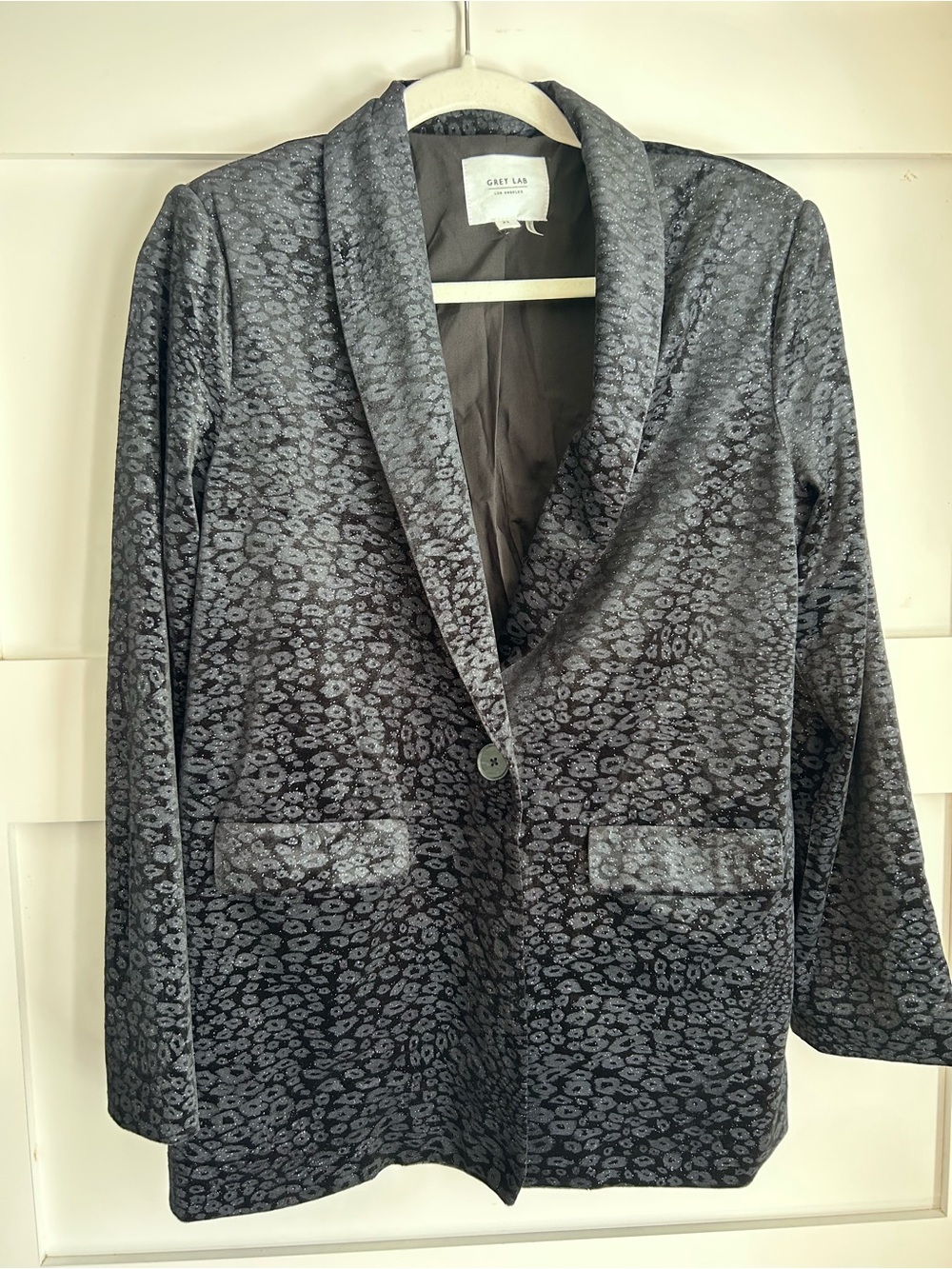 GREY LAB Black and Gray Leopard-Print Blazer